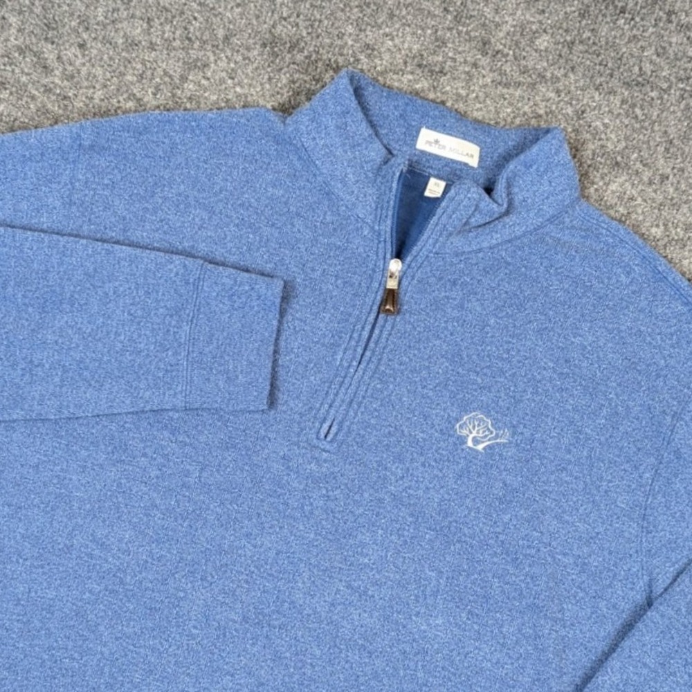 Peter Millar Mens XL Blue Heather Quarter Zip Pullover Tree Logo Rayon Blend